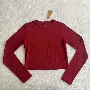 skims Brick Soft Lounge Rib Long Sleeve Crop Top - Size Medium